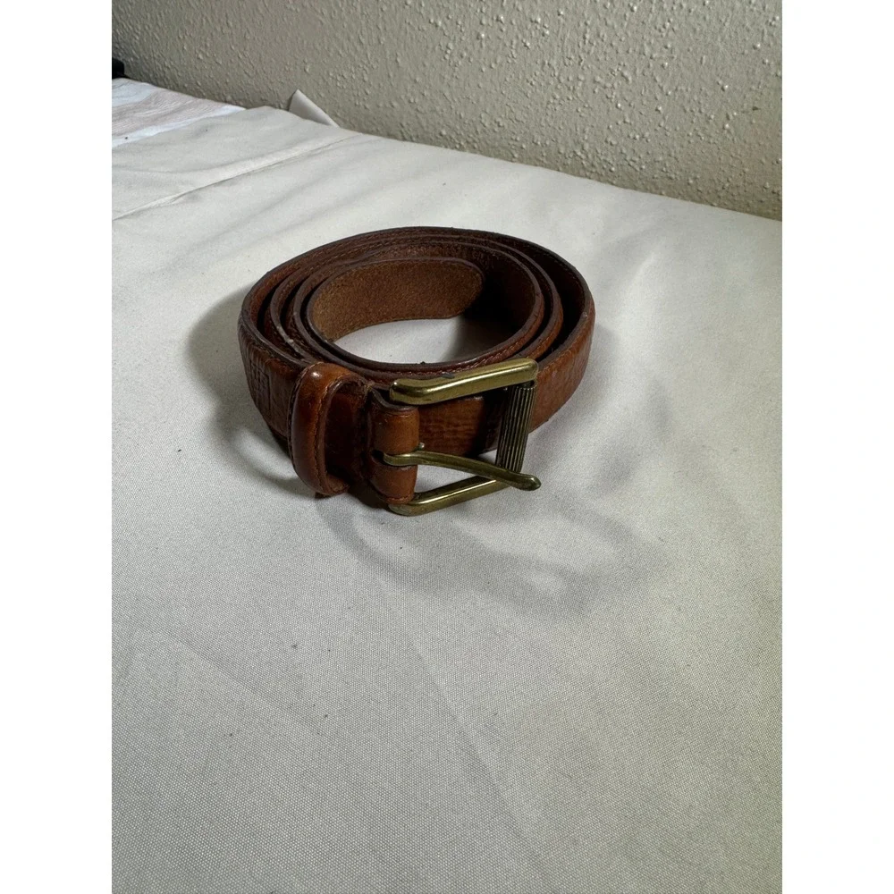 Chaps Ralph Lauren Mens Brown Leather Belt Brass Buckle Pebble Grain Cognac